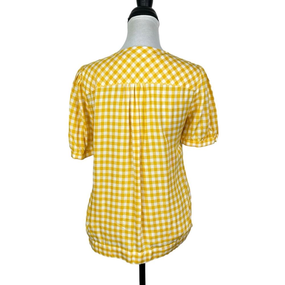 Kut from the Kloth Golden Yellow Gingham Checkered Short Sleeve Twist Top - Picture 2 of 10